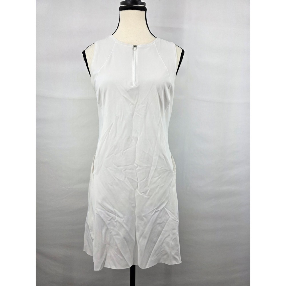 Athleta White Quarter Zip Mesh Back Pleated Active Tennis Golf Dress Medium